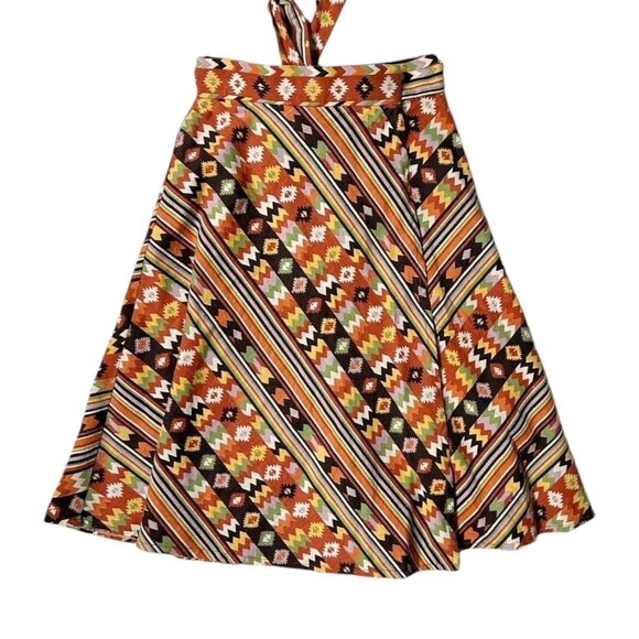 70s Vintage Southwest Aztec Pattern Wrap Skirt Mini Boho Cotton Union Made. - Picture 3 of 7